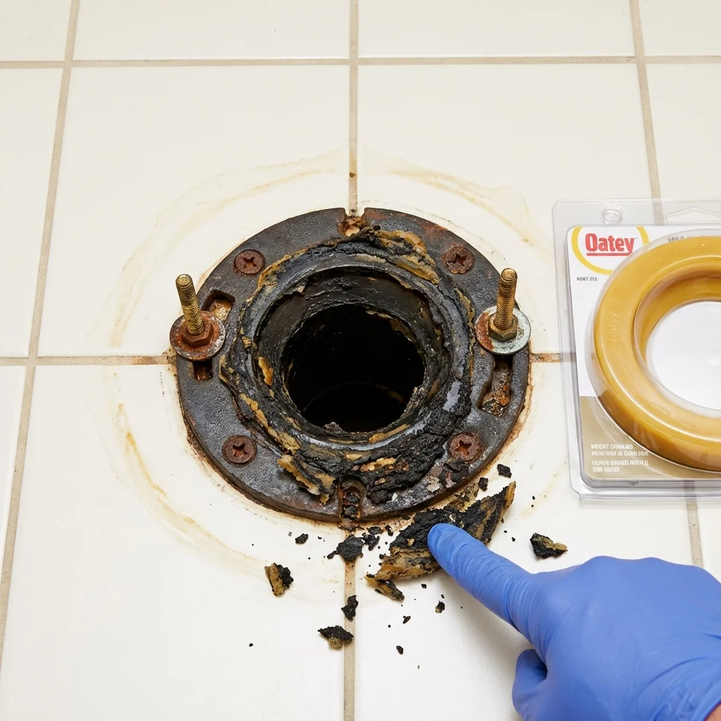 Failed wax ring showing water seepage at the base of a toilet in a Capitol Heights, MD home